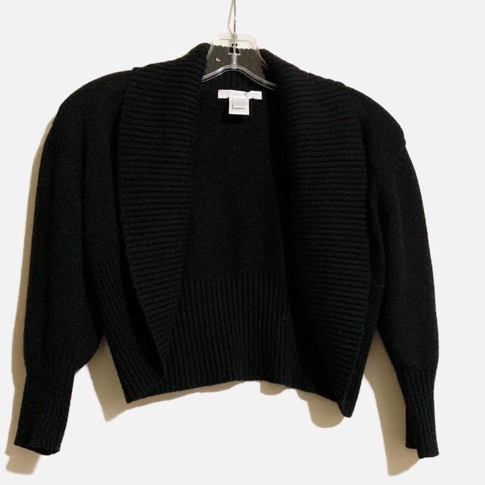 Harrison Morgan Silk Cashmere Black Open Front Crop Shawl Cardigan. Size M/L